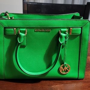 Michael Kors green shoulder tote with matching wallet